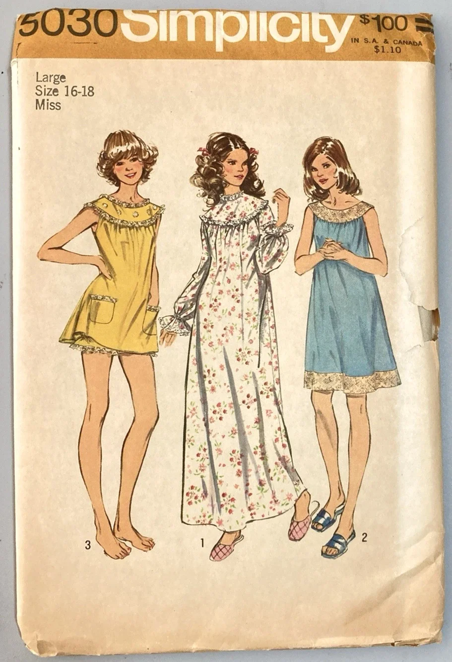 Vtg 1972 Simplicity 5030 Gown Waltz Baby Doll with Bloomer Misses Sz 16-18 UNCUT